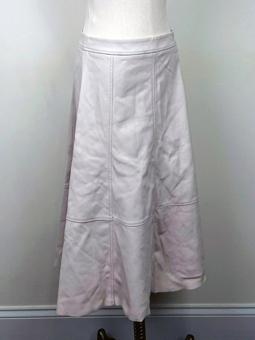 Banana Republic Petite 2 Faux Leather A Line Midi Skirt Ivory Cream